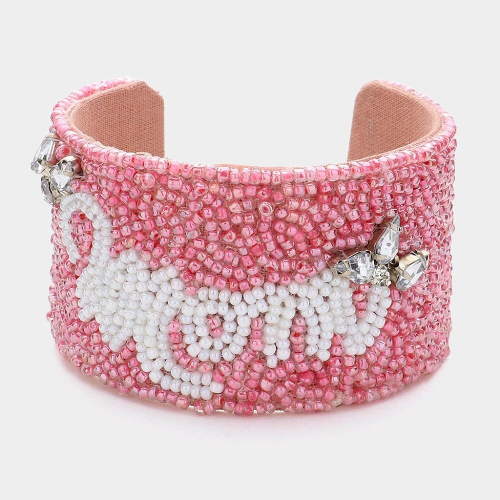 Marquise Stone Pointed MAMA Message Seed Beaded Cuff Bracelet NEW